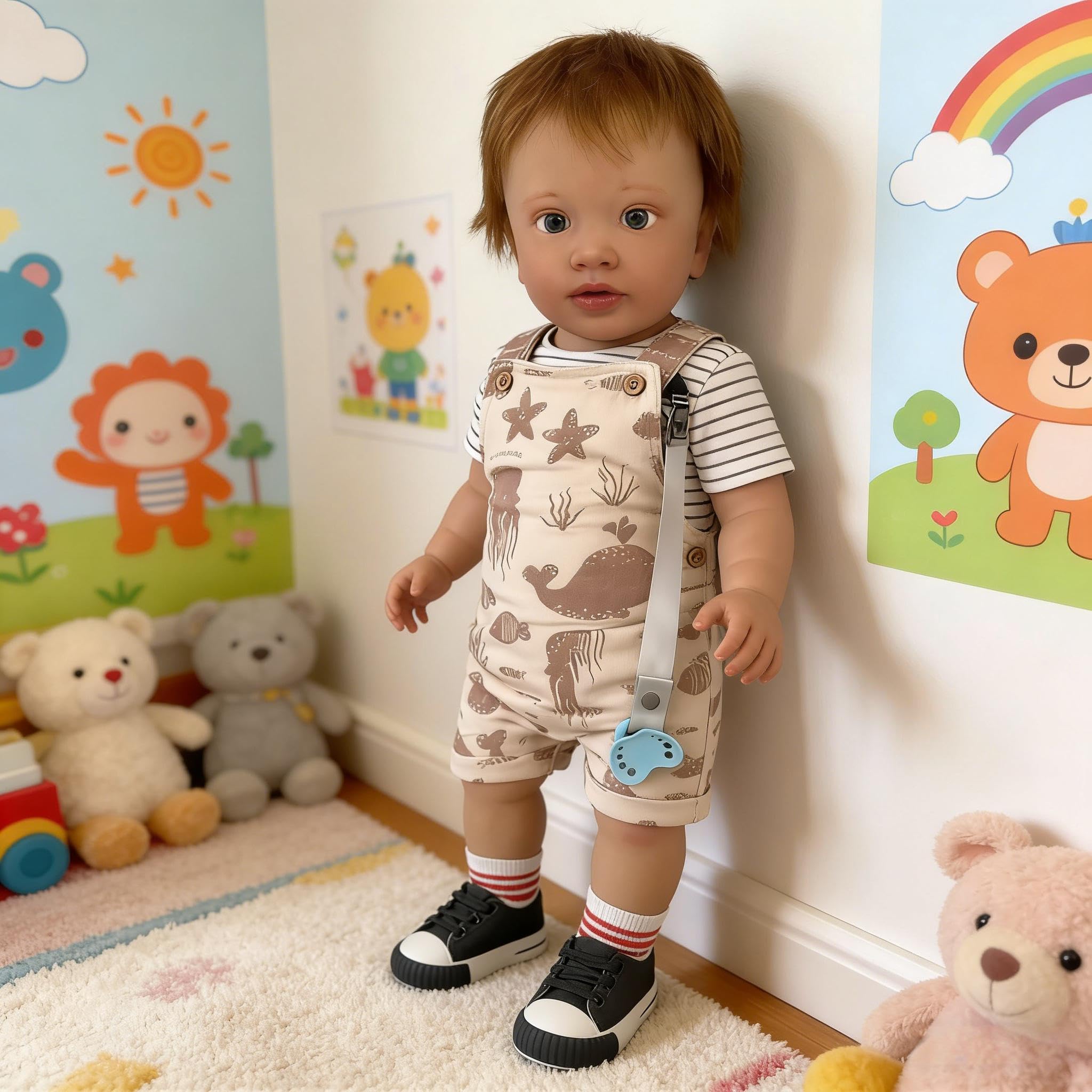 Reborn Kleinkind-Puppen Jungen, 66 cm, Realistische Reborn-Babypuppe, Weicher Stoffkörper, echt aussehende Babypuppe Braunes Haar Lebensechte Kleinkindpuppe Geschenke für Kinder