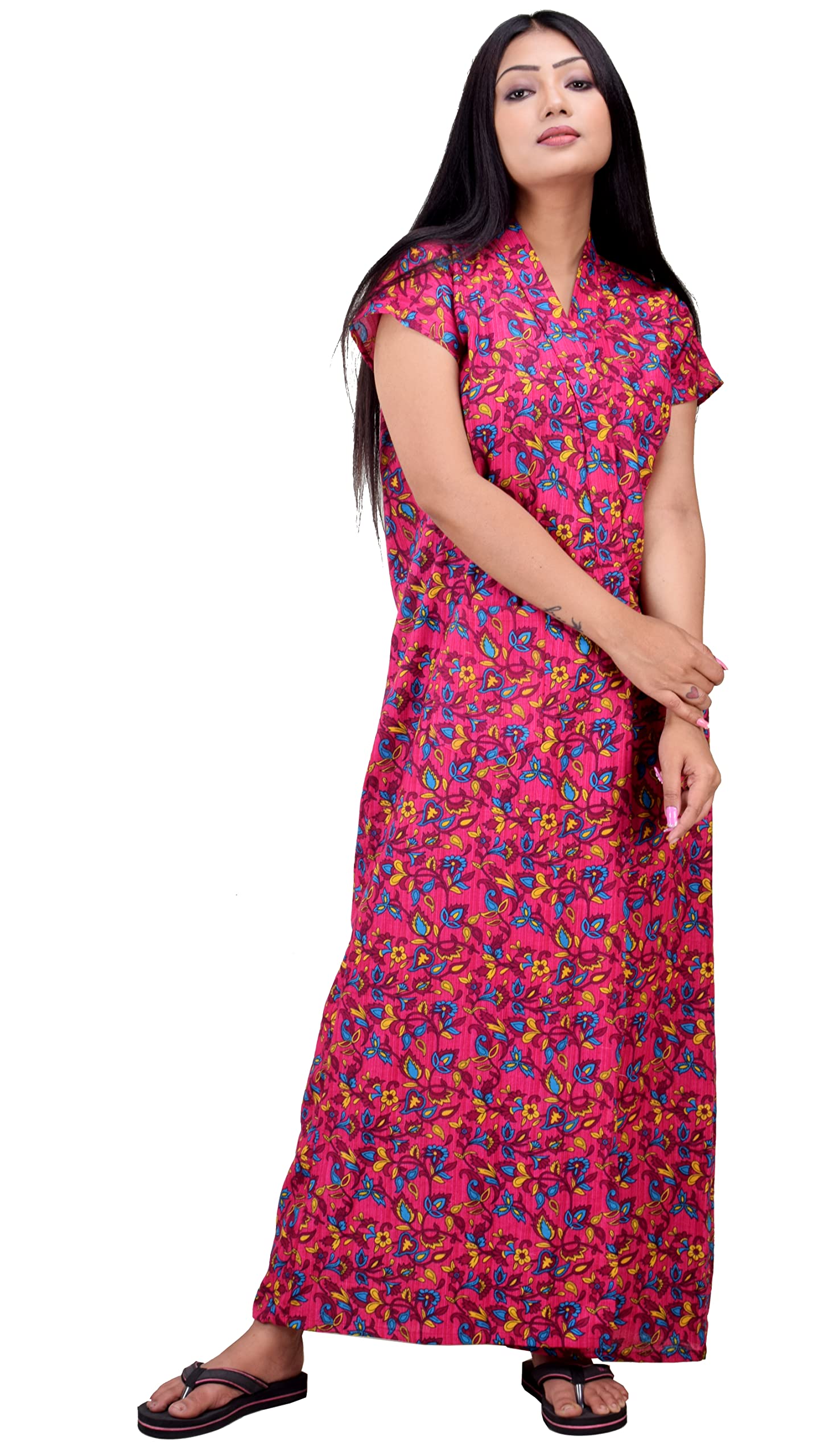 CLYMAAWomen's Pure Cotton Half Sleeves S to 3XL Size Robe/House Coat/Night Gown/Maternity Gown