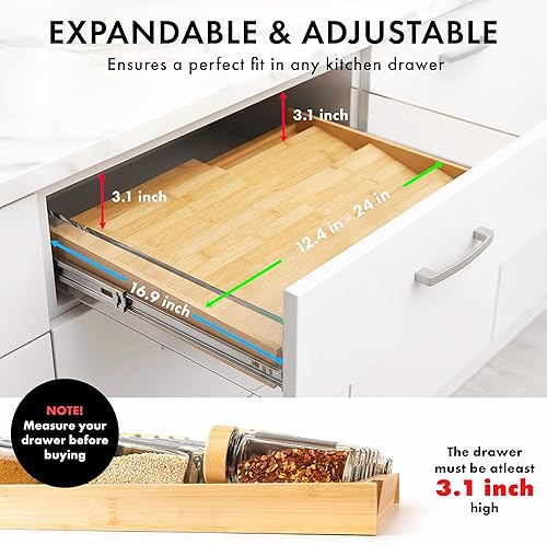 Miniatura 2 de Organizador de cajones de especias de bambú, estante de especias expandible de 4 niveles (necesita cajón de 3 pulgadas de profundidad) de 12 a 24