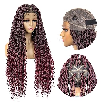 Braided Wigs for Black Women Synthetic Full Lace Wig Lace Front Braided Wigs Knotless Box Braided Wigs Braid Braiding Hair Water Wave Wavy Braids Wigs 36 inches 1B/BUG Color