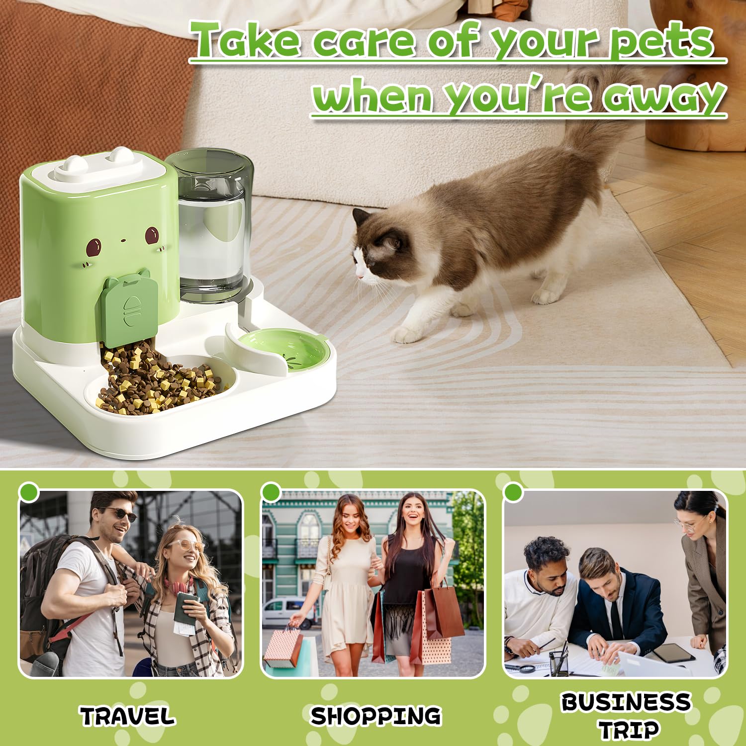 Distributeur Automatique de Nourriture pour Chats, de Nourriture 2 en 1, Distributeur Croquettes Chat Automatique, Gamelle Chat d'Aliments et d'eau Animaux de Compagnie de Petite