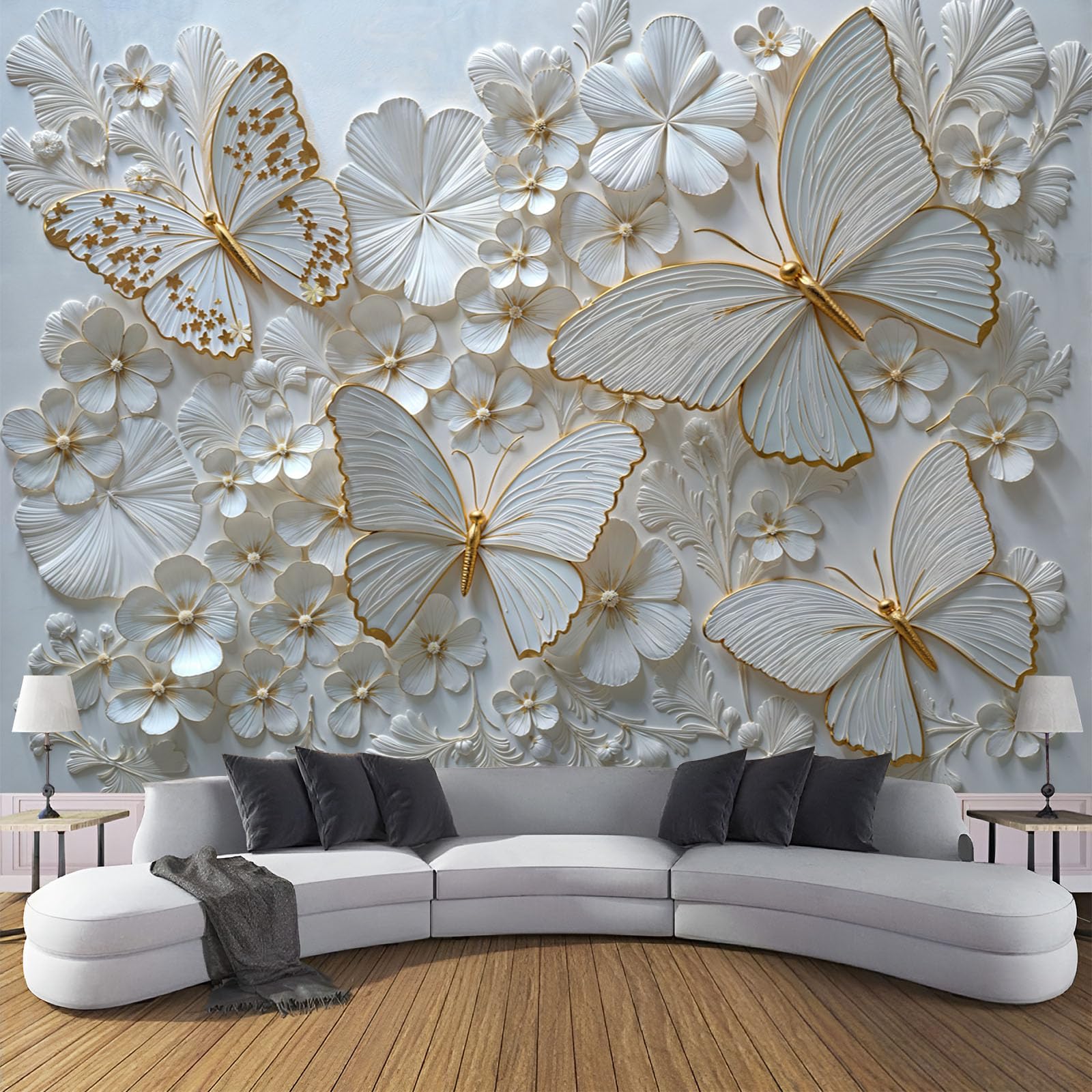 Papier peint fleurs de luxe 3D pour transformer un mur terne en beige