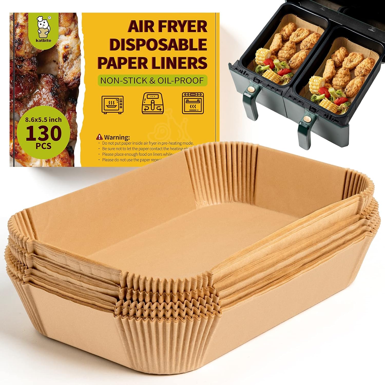 Katbite 130PCS Air Fryer Liners Disposable, 8.6x5.5
