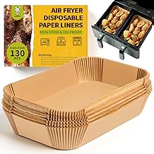Katbite 130Pcs Air Fryer Liners, 8.6x5.5'' Rectangle Liners for Air Fryer Basket, Thick Air Fryer Parchment Paper Liners for Ninja Dual Air Fryer Foodi DZ201, DZ401, FG551 Sheets Liners