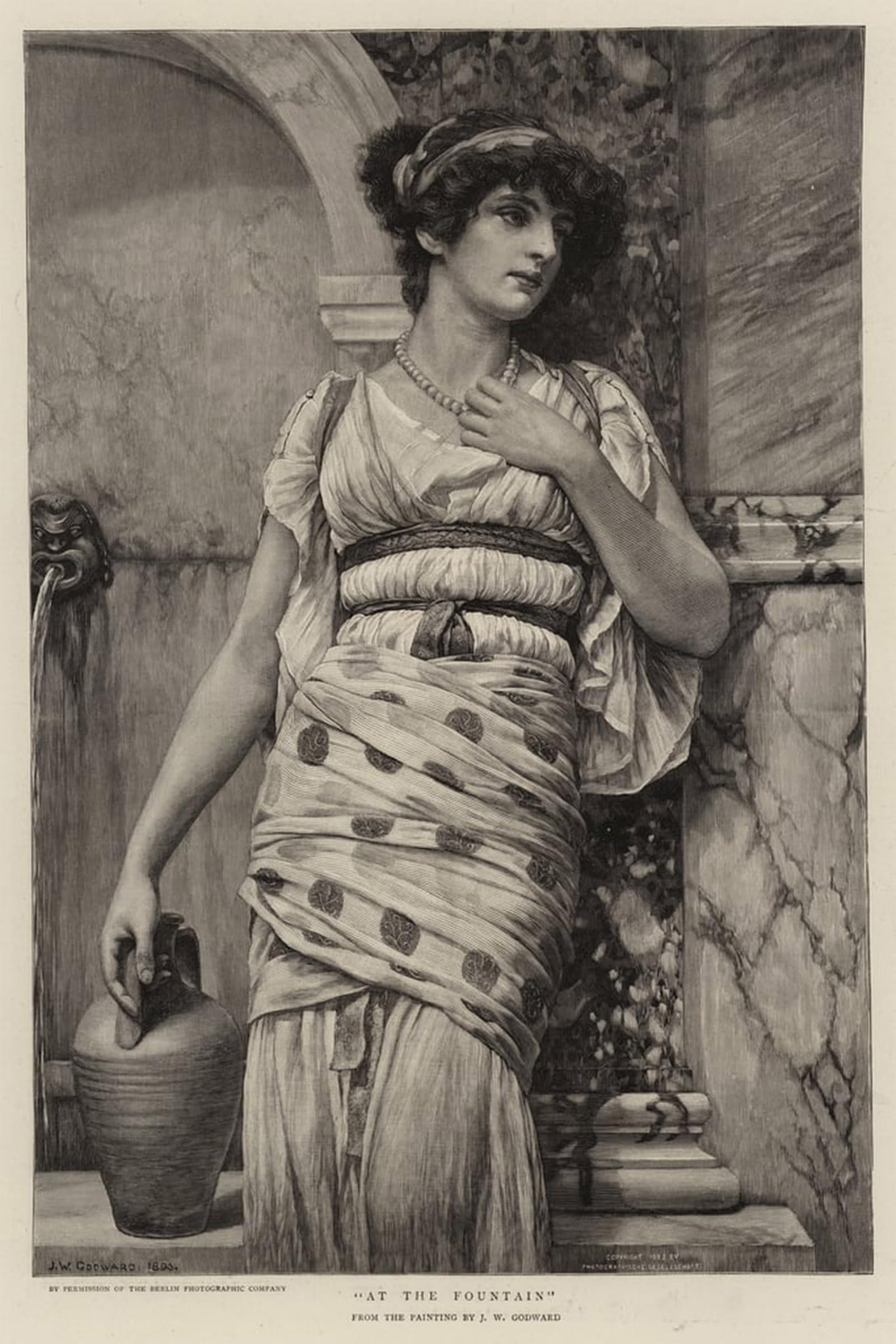 POSTERIIk Vintage Art Print Images Pictures Print At the Fountain by John William Godward Modern Colour Posters for Office Home Decor 60x90cm