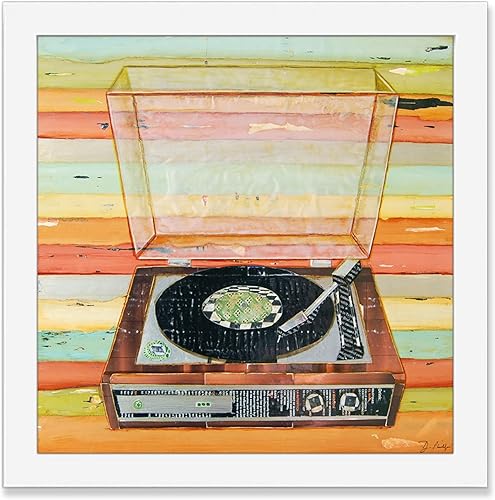 Put a Needle on the Record - Danny Phillips Art Print, Unframed, Vintage Retro Record Player Artwork, Musical Mixed Media Collage Painting, 8x8