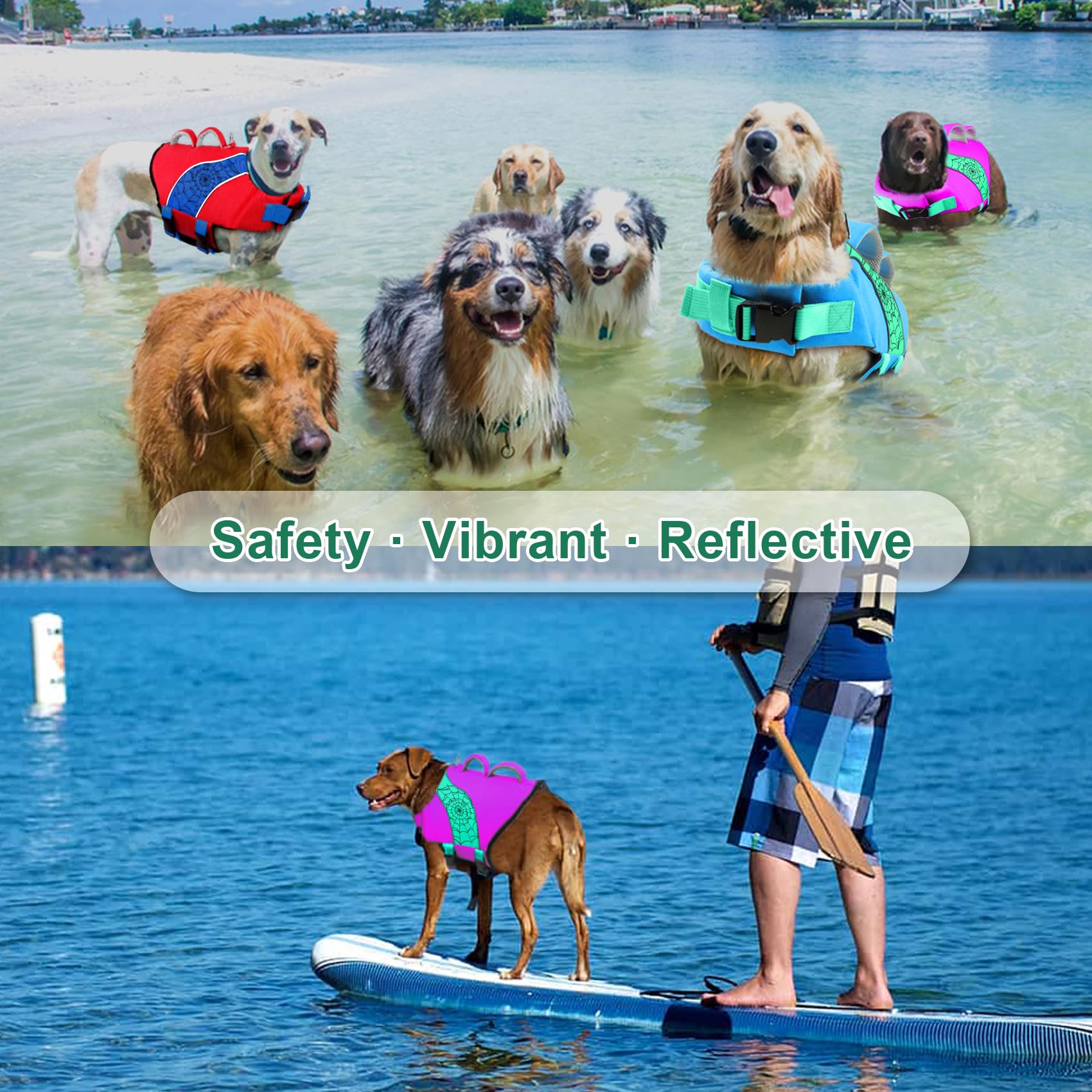 Fragralley Gilet de sauvetage pour chien avec flottabilité élevée, bandes réfléchissantes, poignée de sauvetage, réglage réglable, boucles à dégagement rapide, nylon résistant aux déchirures