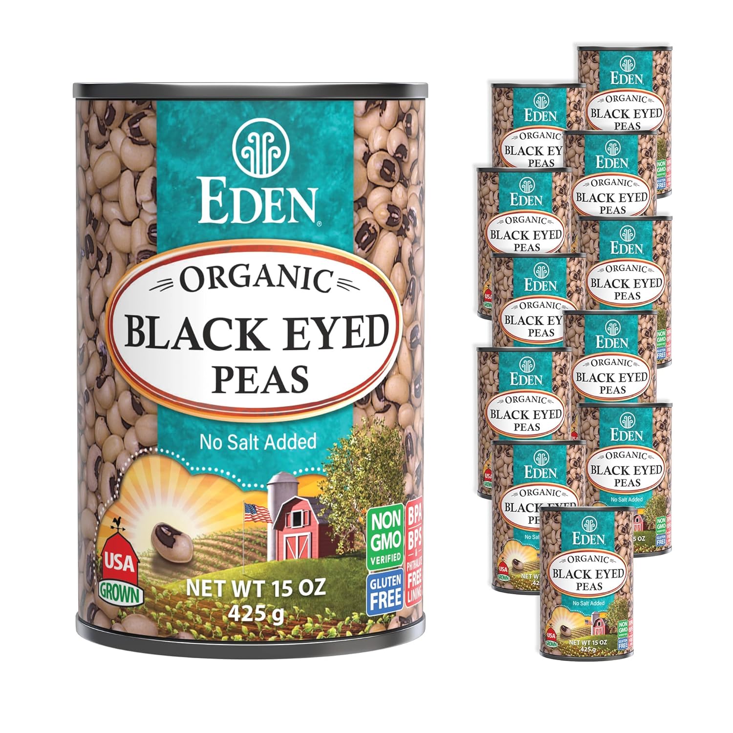 Eden Organic Black Eyed Peas, No Salt Added, 15-Ounce Cans (Pack of 12)