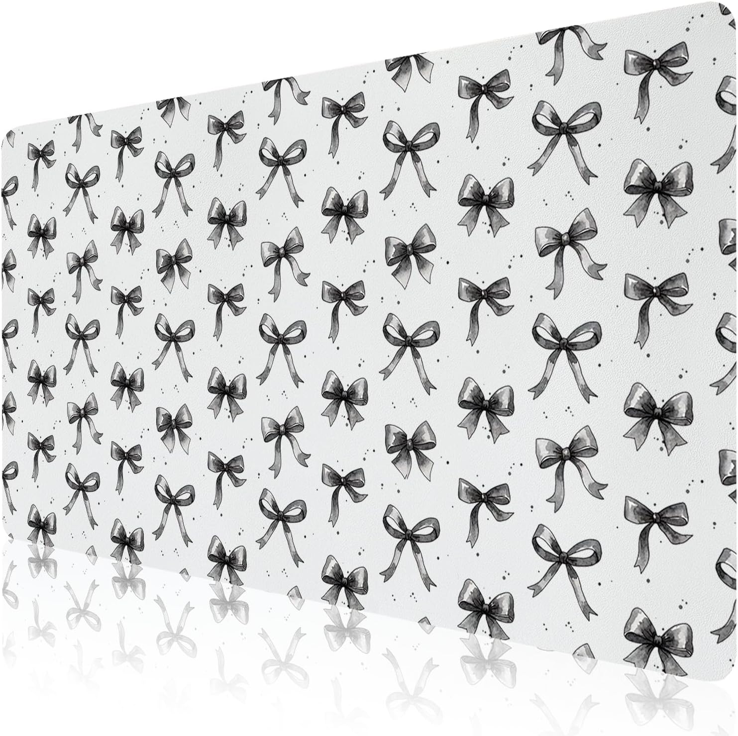 Impeccable Bow Office Desk Mat 23.6'‘ x 11.8’' Desktop Mat PU Leather Large Mouse Pad White Mousepad Non-Slip Table Mat for Girls, Women, Home, Work, Computer, and Gaming