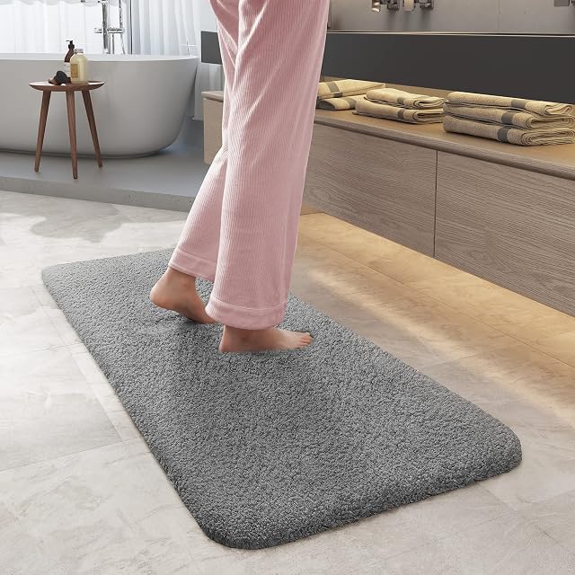 Color G Bath Mat 60 x 110 Cm, Bathroom Mat Absorbent, Non Slip, Soft, Fluffy, Microfiber, Machine Washable Bath Mat, Thick Bath Rug Shower Bath Mat Bathroom Rug for Bathroom, Tub (Light Grey)
