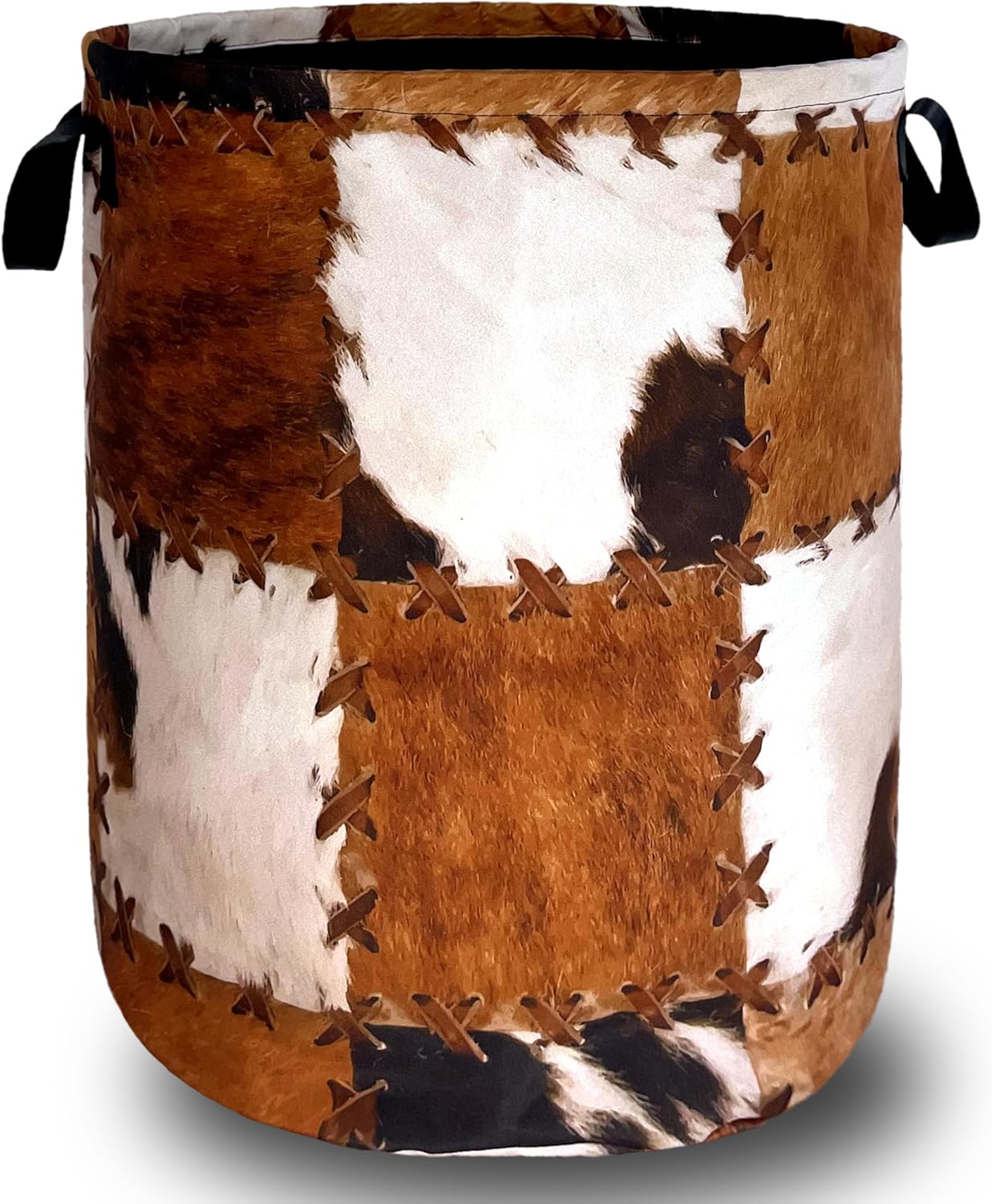 Retro Cows Print Laundry Basket Cow Cowhide Brown Funny Laundry Hamper Foldable Oxford Cloth Animal Tote Bag Clothe Toy Storage Bucket 18.9"x16.5"For Bathroom/Laundry Storage/Bedroom