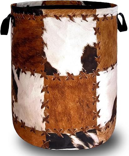 Cesta de lavandería con estampado de vacas retro, de piel de vaca, color marrón, divertida canasta plegable de tela Oxford, bolsa de almacenamiento