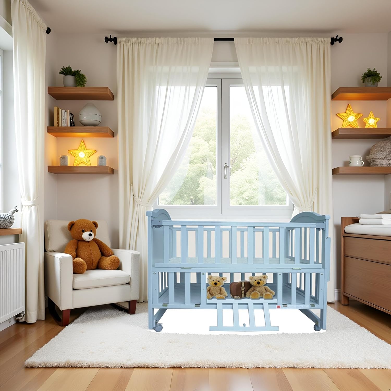 Portable Mini Baby Crib 4 in 1 with Memory Foam Mattress(38" by24) Included, Cunas para Bebes Convertible Crib with Foldable Storage Baby Playpen Bassinet Bedside Sleeper Bed (Gray)