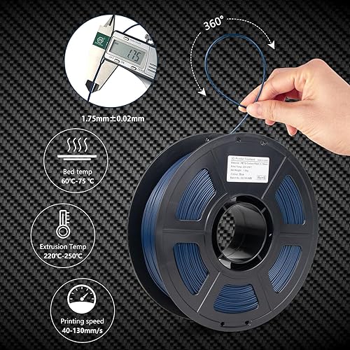 Miniatura 3 de iSANGHU Filamento de fibra de carbono PETG azul índigo, filamento de impresora 3D de 0.069 in, relleno de fibra de carbono 15%, excelente adherencia