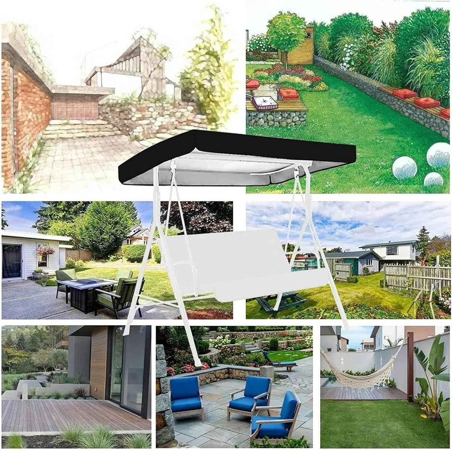 Swing Canopy Cover Replacement Swing Chair Cover Set, Garden Swing Cover Waterproof Oxford Cloth 2/3 Seater Canopy Cover Seat Cover for Porch Patio Garden., 195*125*15cm