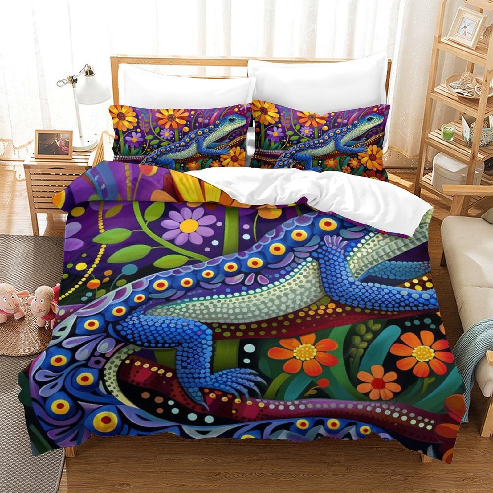 Housse de couette 200x200 lézard ensemble de literie microfibre respirante 3 pièces