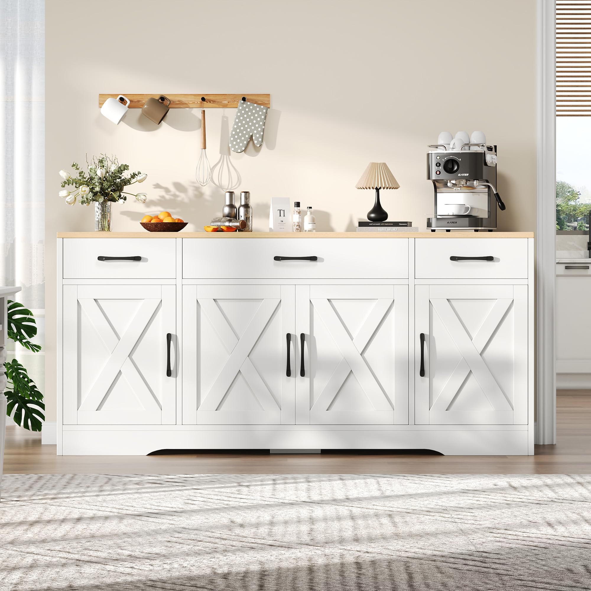 Wiuzo Credenza bianca moderna,Armadio multifunzione in legno,Mobiletto da soggiorno,Credenza bianca con decorazione