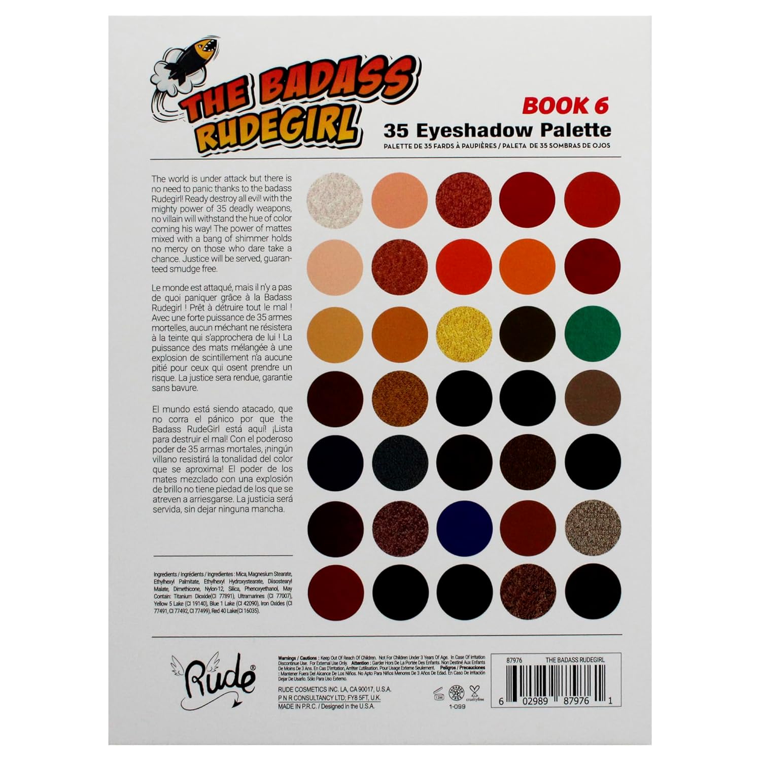 The Badass Rudegirl 35 Eyeshadow Palette - Book 6 by Rude Cosmetics for Women - 1.34 oz Eye Shadow