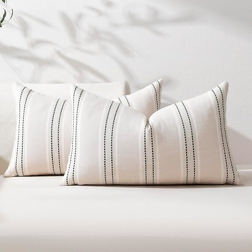 Miniatura 10 de Hckot Juego de 2 fundas de almohada navideñas de 20 x 20 pulgadas, fundas de almohada de lino con textura, fundas decorativas cuadradas para sofá,