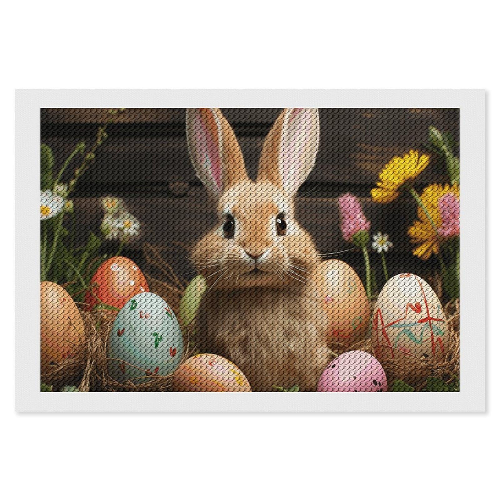 Easter Egg Bunny Diamond Painting Kits for Adults, DIY 5D Diamond Painting Kits for Beginners, Round Full Drill Diamond Dots Paintings, Diamonds Pictures Gem Art for Crafts Home Decor 8"x12"