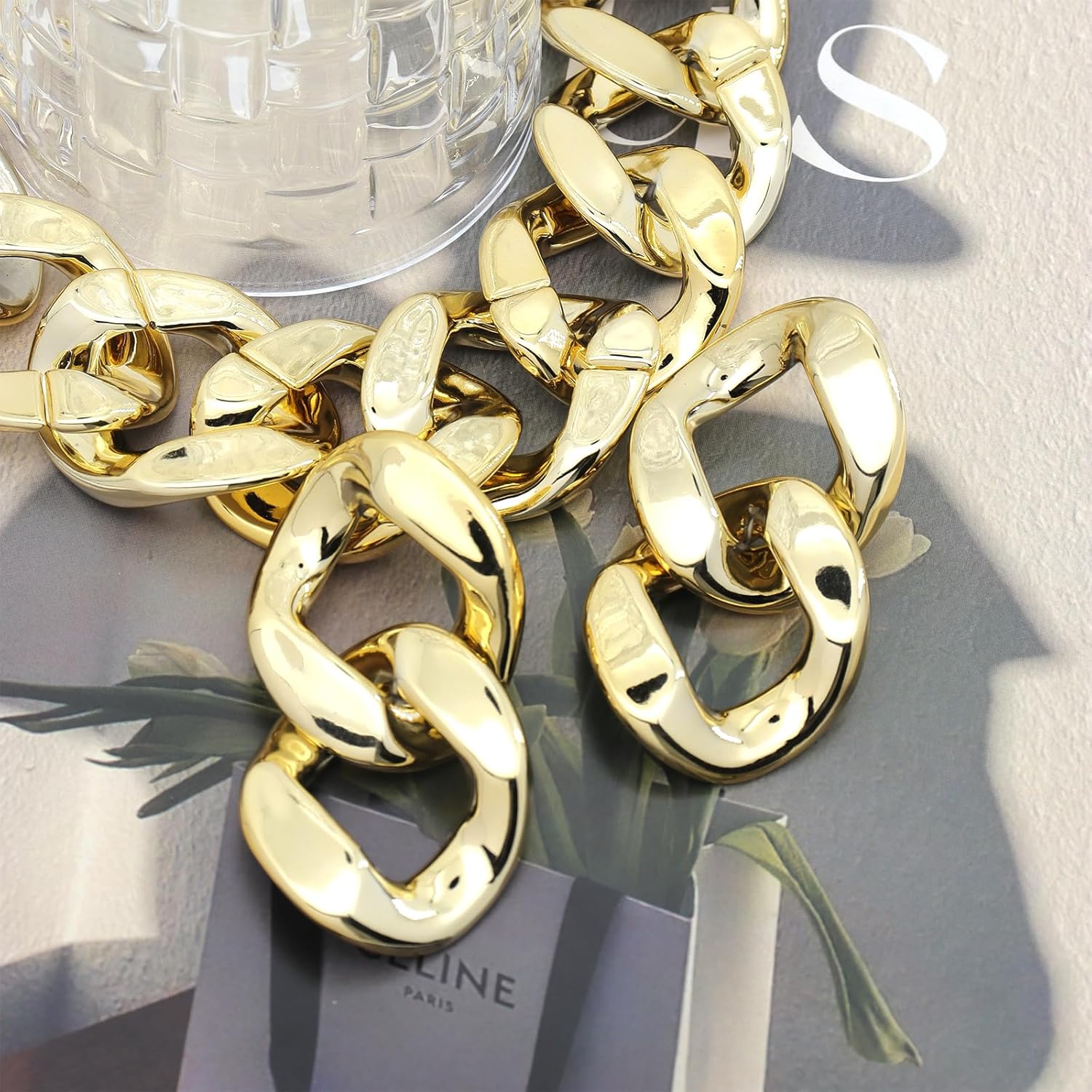 Gold Chunky Jewelry Set for Women Punk Gold Plated Cuban Link Chain Necklace Earrings Set Thick Wide Acrylic Chain Choker Drop Dangle Earrings Gifts - Image 5