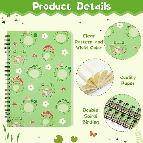 Miniatura 5 de Frog Sticky Note A5 - Juego de cuadernos de notas autoadhesivas de rana, paquete de 2 cuadernos en espiral, bolígrafo de gel negro, suministros de