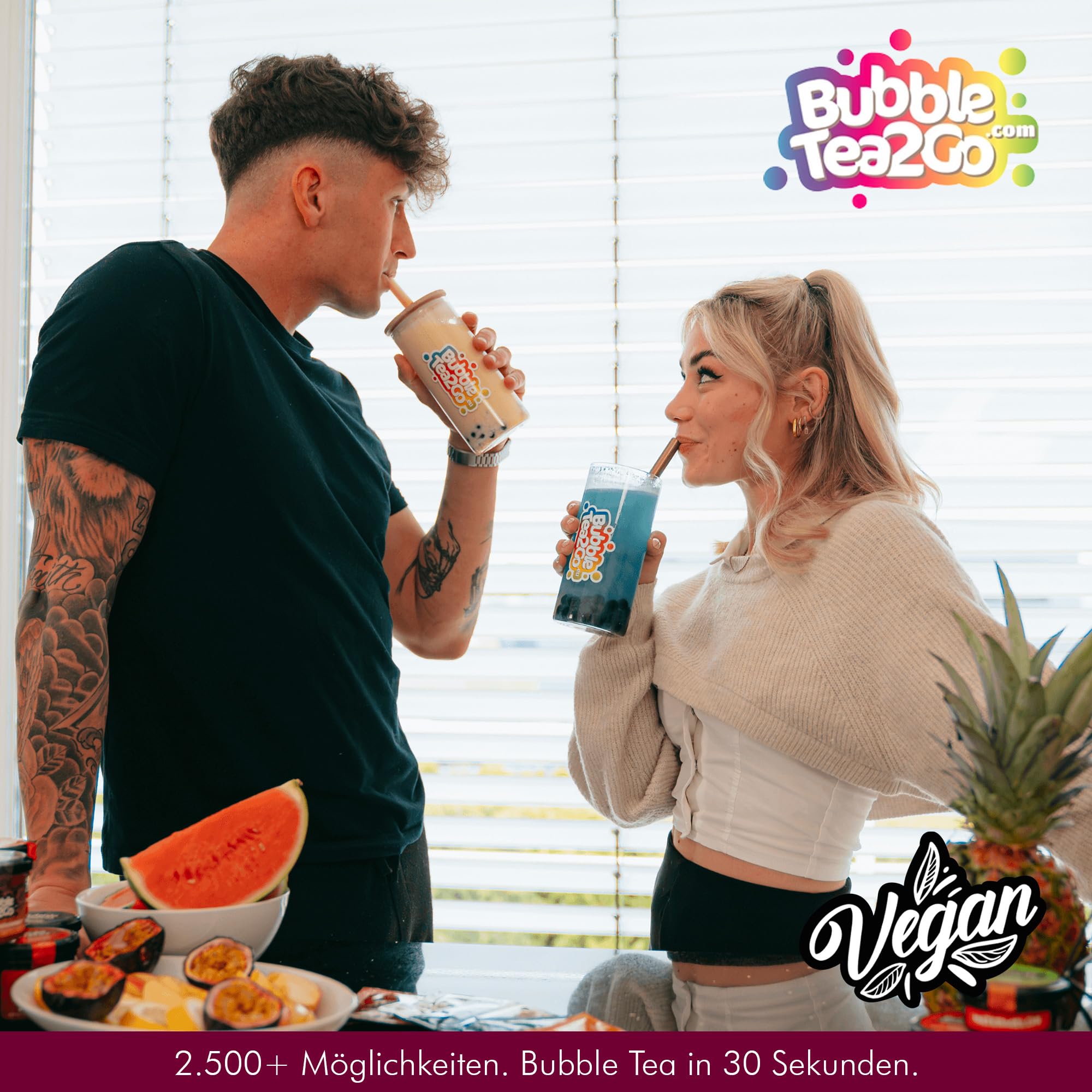 BubbleTea2Go - Großes Früchtemix Starterpaket - DIY Bubble Tea Set, 6x Premium Bubble Teas, mit 4x Bubble Perlens, 2x Bubble Tea Sirup und Zubehör - Boba Tea Kit für Parties