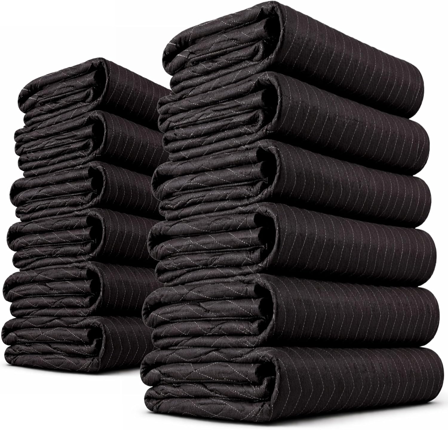 US Cargo Control Moving Blankets 72"x80" 12-Pack, (65 lbs/doz weight), Heavy Duty Packing Blankets for Moving Furniture, Shipping, and Storage, Black Quilted Furniture Pads, MBDELUXE Econo Deluxe