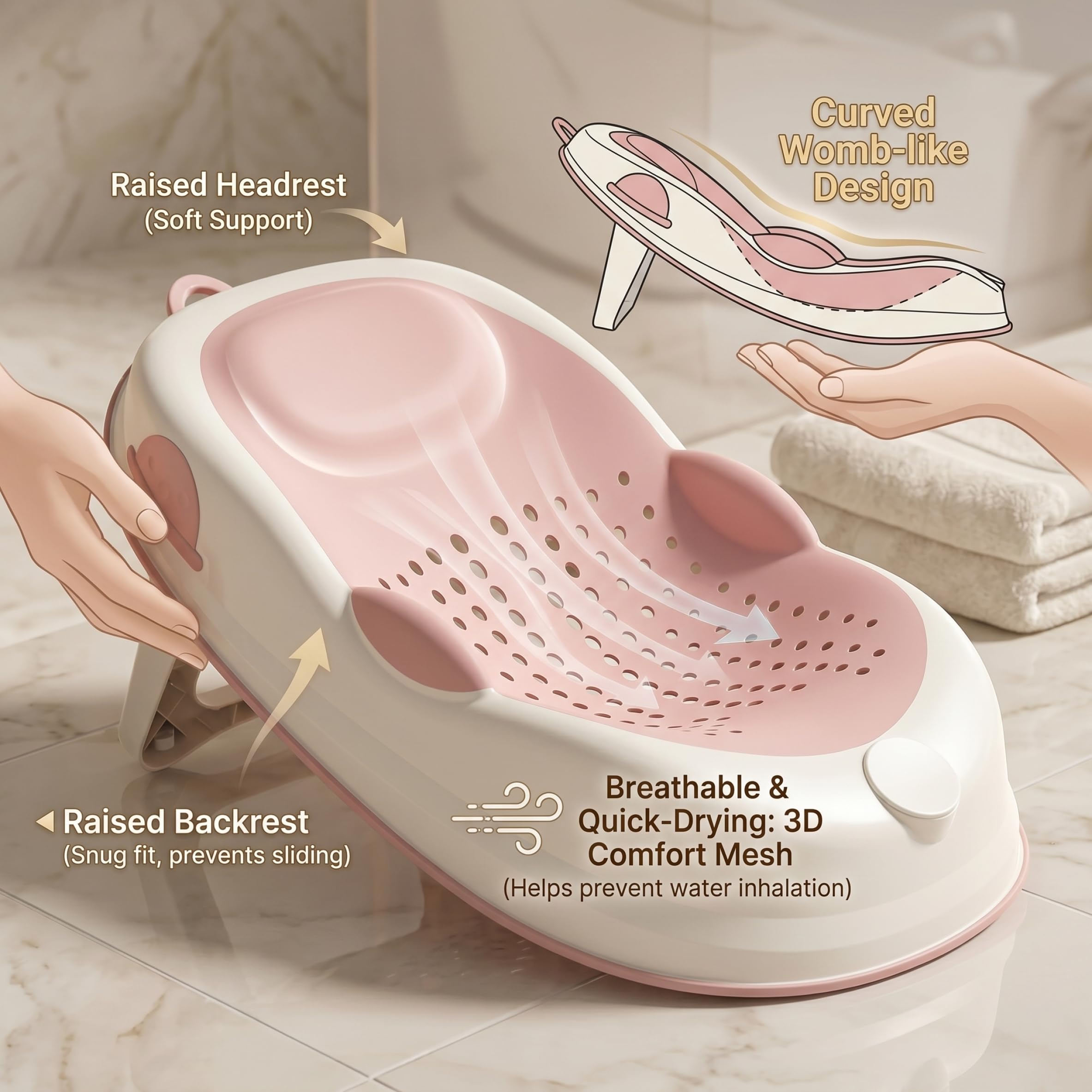 Vasca da bagno per bambini, seggiolino da bagno pieghevole per bambini, supporto sicuro per il, cuscino per neonato in rete, adatto alla maggior parte delle vasche da, stile-2