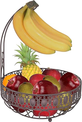 Cesta de frutas Cuenco, con colgador de plátano Adecuado para cocina, decoración de mesa de comedor y almacenamiento (marrón)
