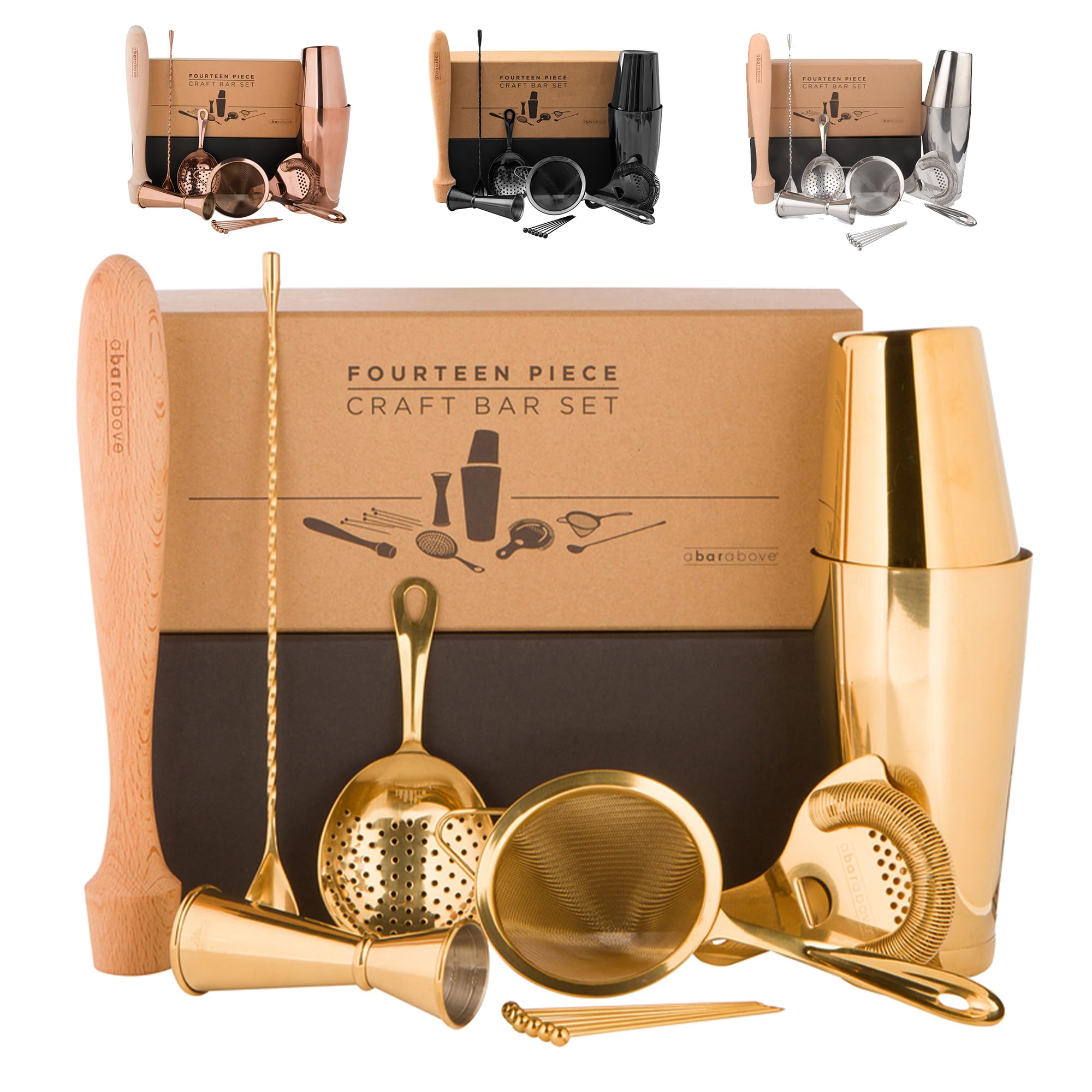 Amazon.com: A Bar Above 14 Piece Gold Bartender Kit, Professional