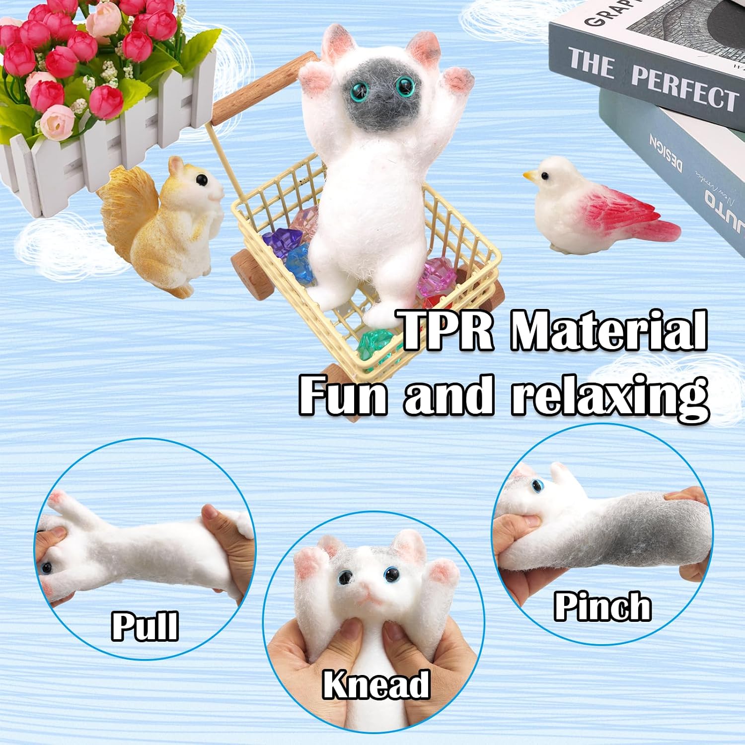 Hand Painted Cat Squishy Toys，Cute Ultra Soft Kitty Squeeze Fidget Toys for Stress Relief ,Kawaii Squishies Sticky Animal Toys for Adults Kids,Decompression Sensory Balls Toys for Autism
