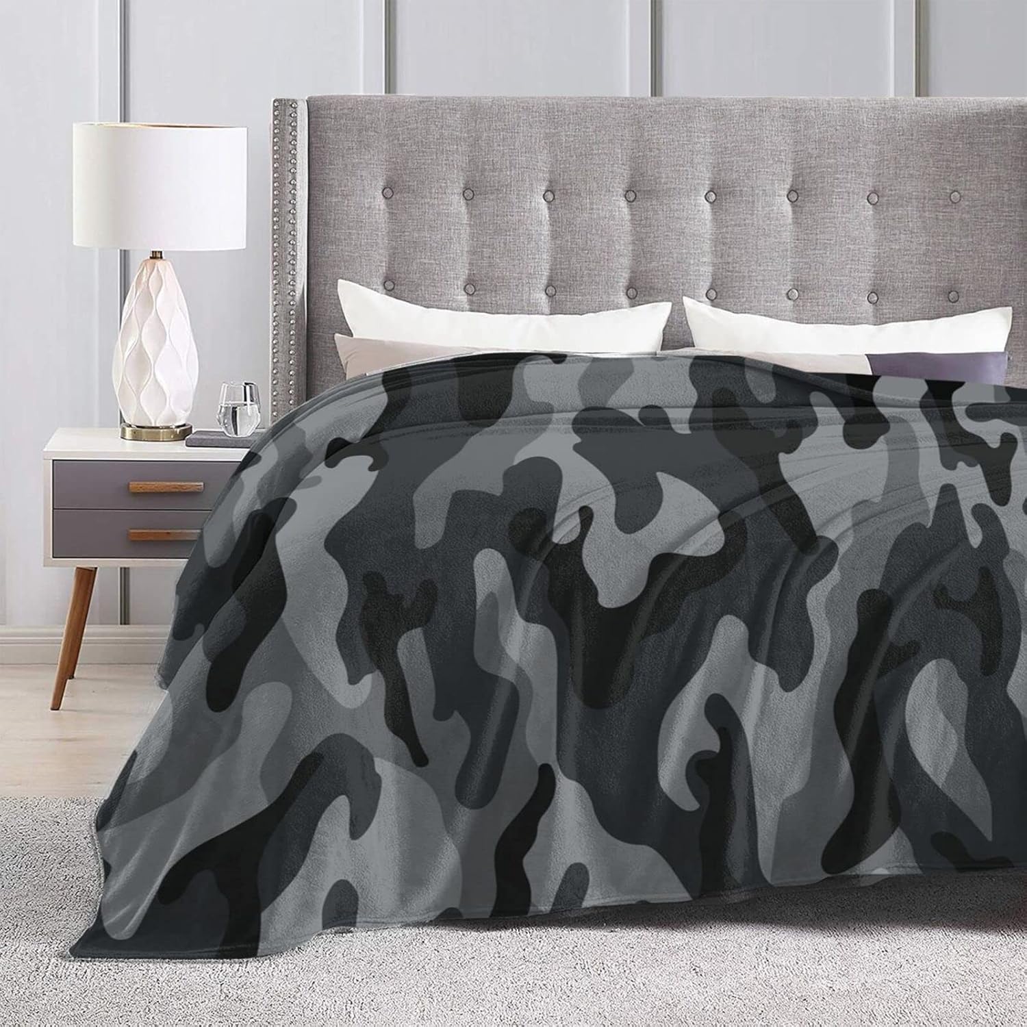Perinsto Military Camouflage Pattern Throw Blanket Ultra Soft Warm All Season Black and Grey Camo Decorative Fleece Blankets for Bed Chair Car Sofa Couch Bedroom 60"X50" - Image 4