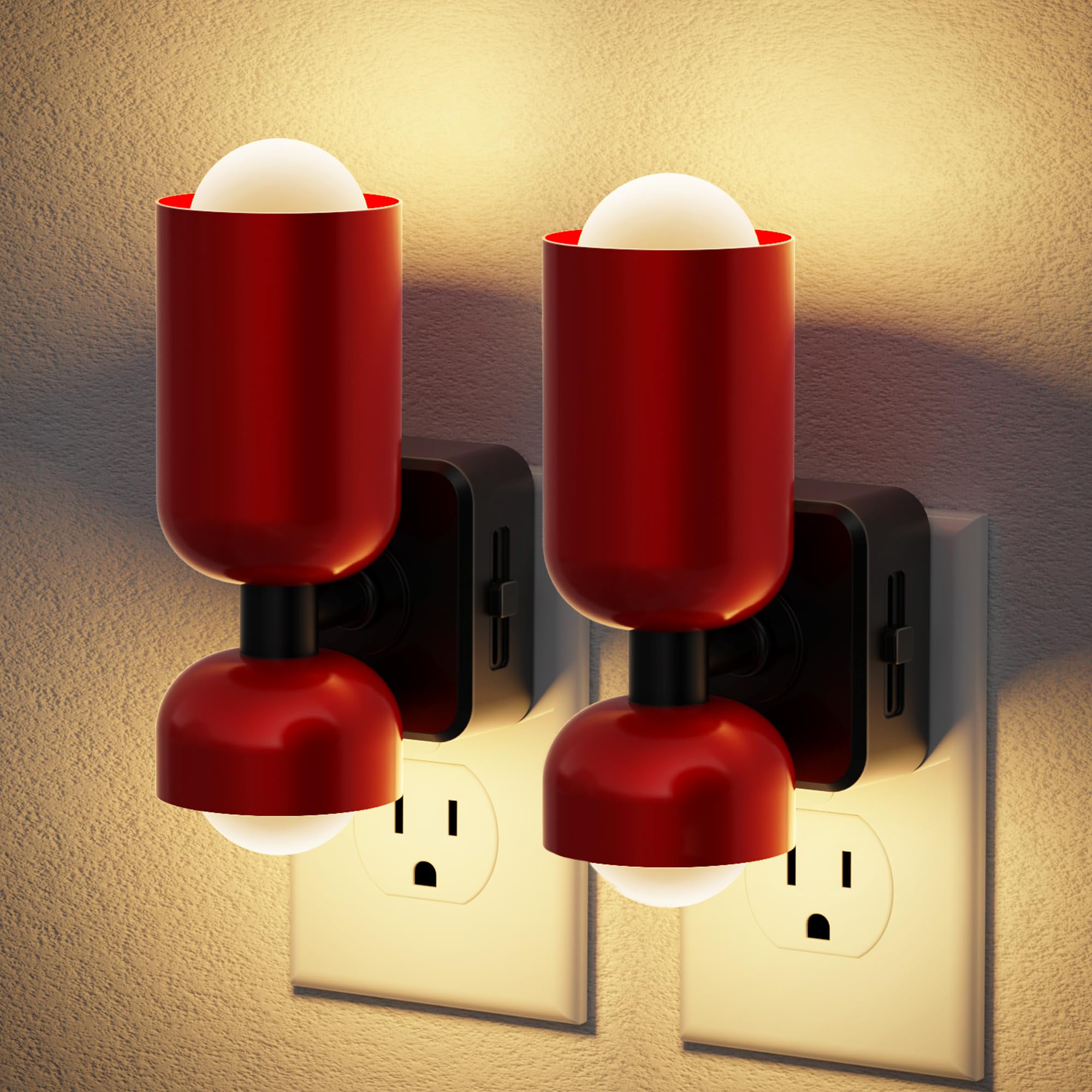 JandCase Night Light, Night Lights Plug Into Wall, 3000K Warm White | 0-100LM Adjustable Brightness, Dusk to Dawn Sensor, 2 Pack Plug in Night Light for Bedroom, Stairway, Bathroom, Hallway
