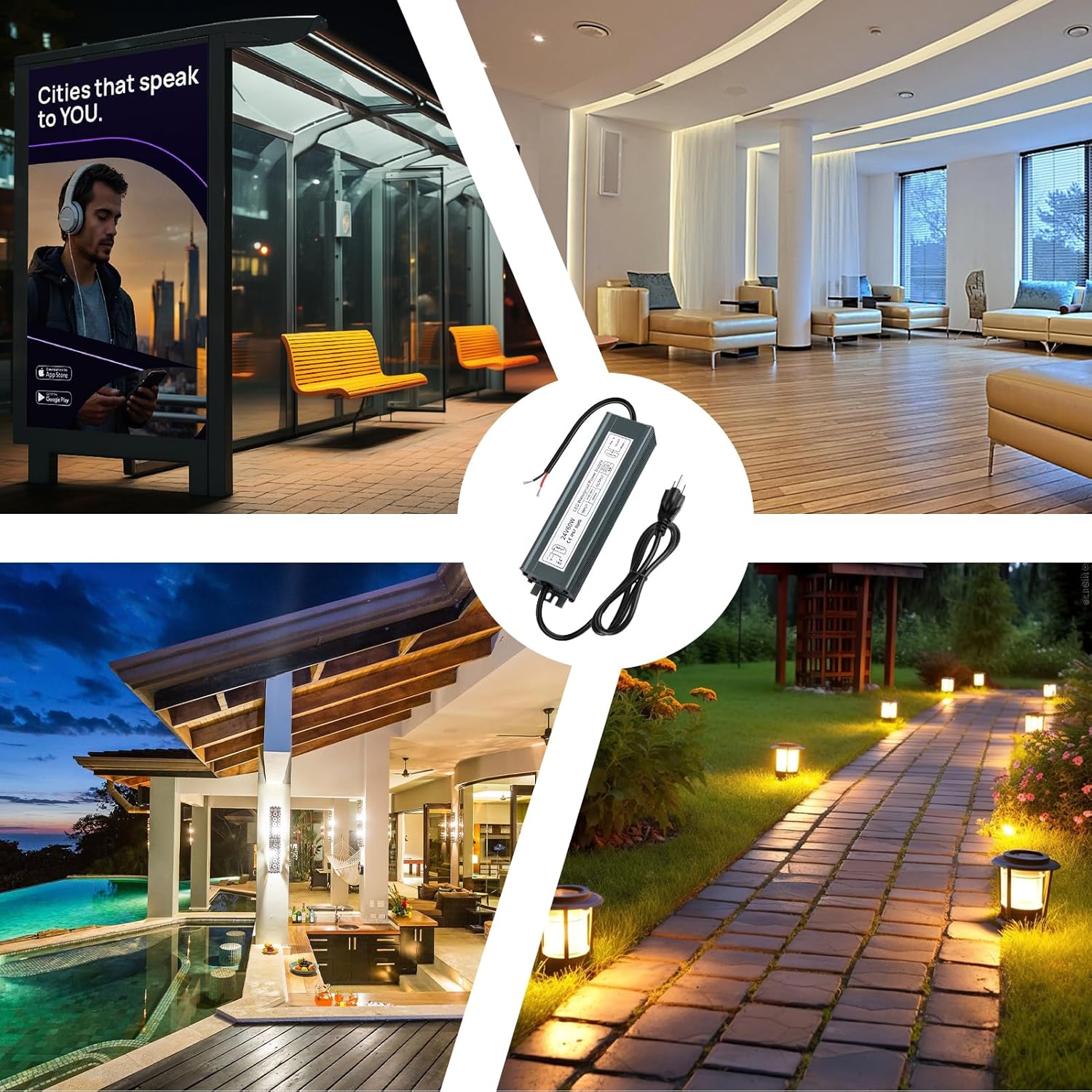 24V 60W LED Power Supply, IP67 Waterproof LED Driver, Low Voltage Transformer, AC 90-265V to DC 24V 2.5A Converter with 3-Prong Plug 3.3 Ft Cable for Outdoor LED Light, Landscape Light, Industrial