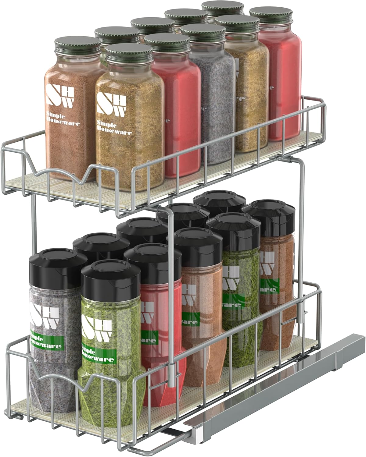 Amazon.com: Simple Houseware 2-Tier Spice Rack Slide Out Wire Basket ...