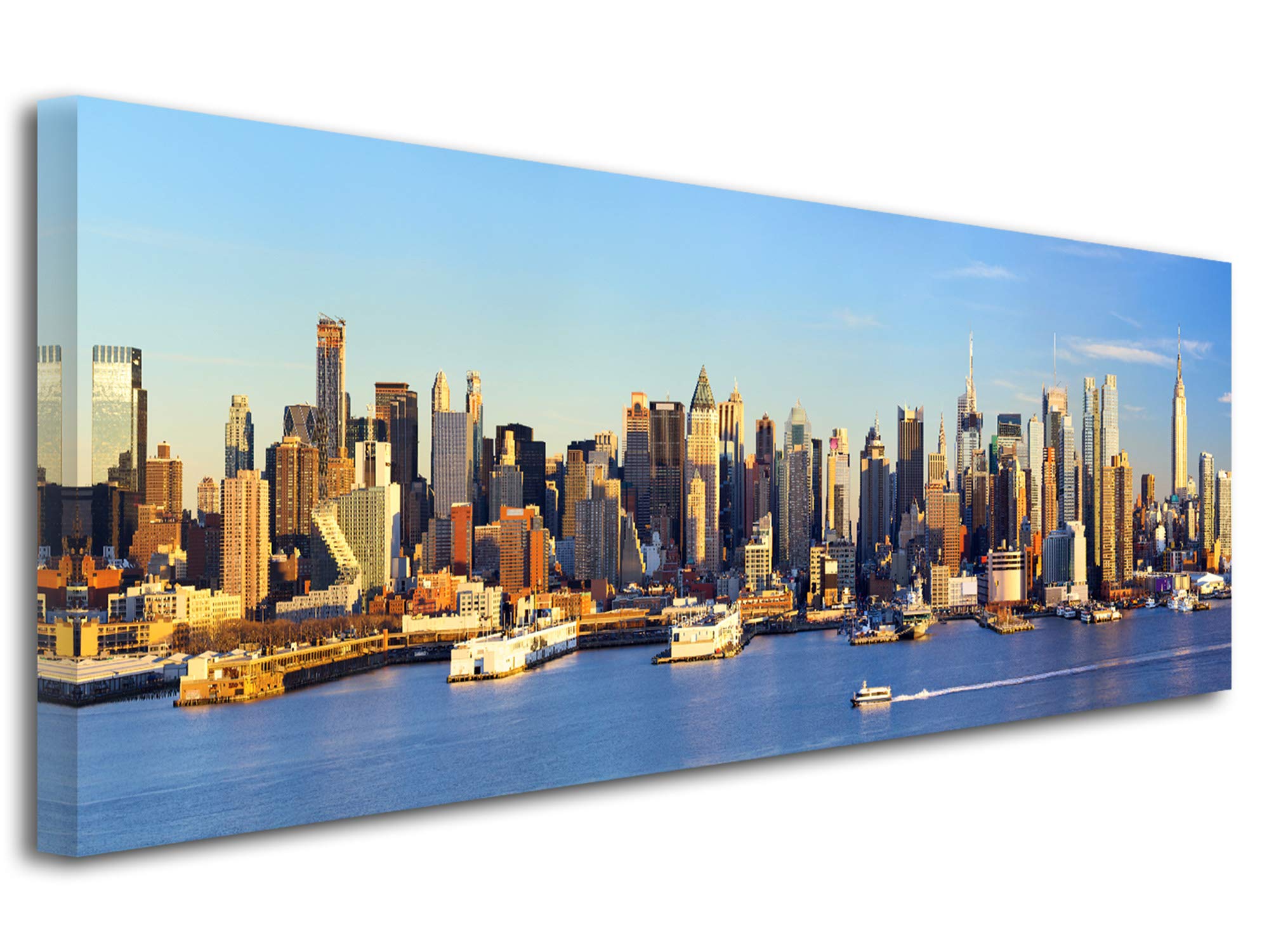 DECLINA, Quadro decorativo da parete per soggiorno, tela stampata, quadro decorativo, motivo: Panorama su New York, 100 x 35 cm