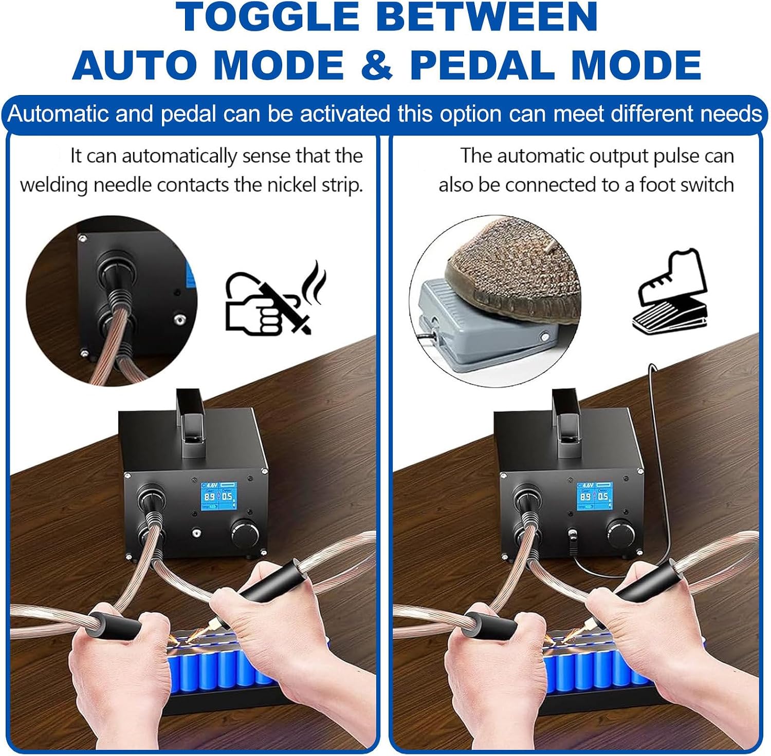 Digital Display Welding Equipment-Support Automatic/Pedal Control,Portable Battery Spot Welding Machine-spot Welding Pen with 4PCS Replacement core,for 0.1-0.3mm Nickel Strip Welding