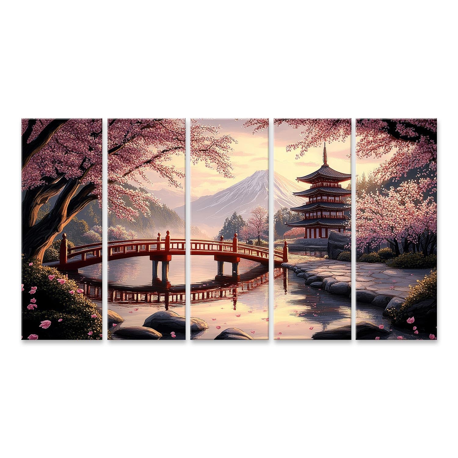 islandburner Primer cuadro sobre lienzo Jardín japonés en primavera con flores de cerezo y puente cuadros murales carteles