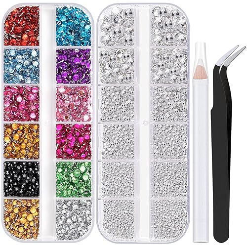 Dos paquetes de diamantes de imitación de parte trasera plana, 4520 piezas de diamantes de imitación coloridos para arte de uñas, cristal colorido +