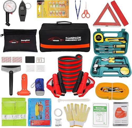 Miniatura 15 de Kit de emergencia en carretera para automóvil con cables de puente, kits de asistencia lateral de seguridad para vehículos, kit de automóvil