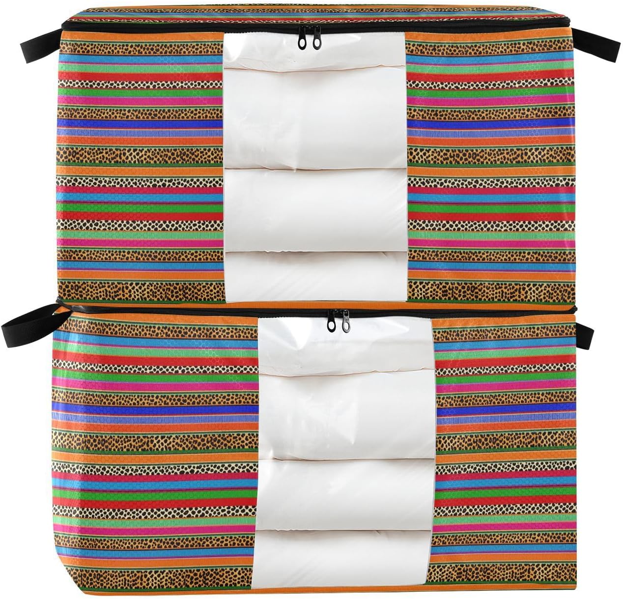 2 Pack Under Bed Storage Containers Stackable Funny Mexican Leopard Striped Storage For Bedroom Closet Foldable Extra Large Bins With Lids Stackable Bins S