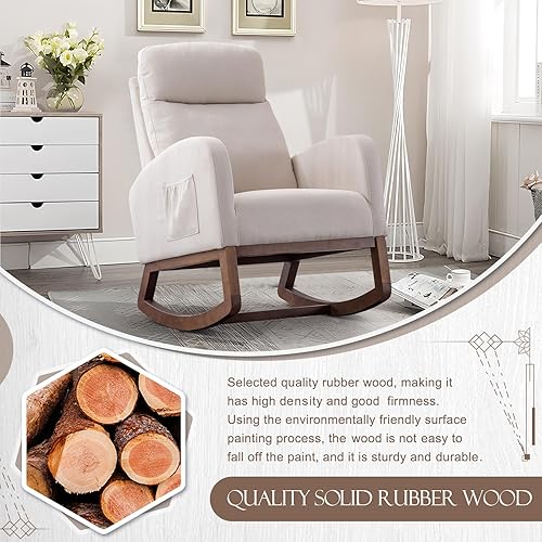 Miniatura 7 de Mecedora tapizada para guardería, mecedora Accent Glider con bolsillo lateral, cómoda silla con respaldo alto y cojín de doble capa, planeador