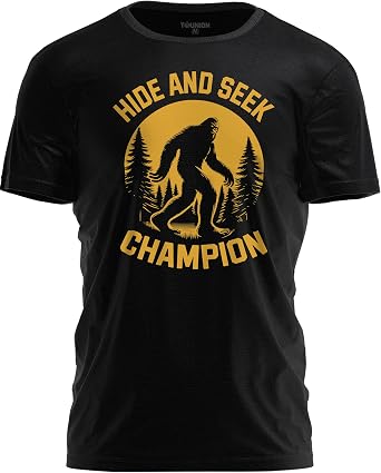 Hide and Seek Champion T-Shirt Funny Bigfoot Graphic Sarcastic Tee for Men