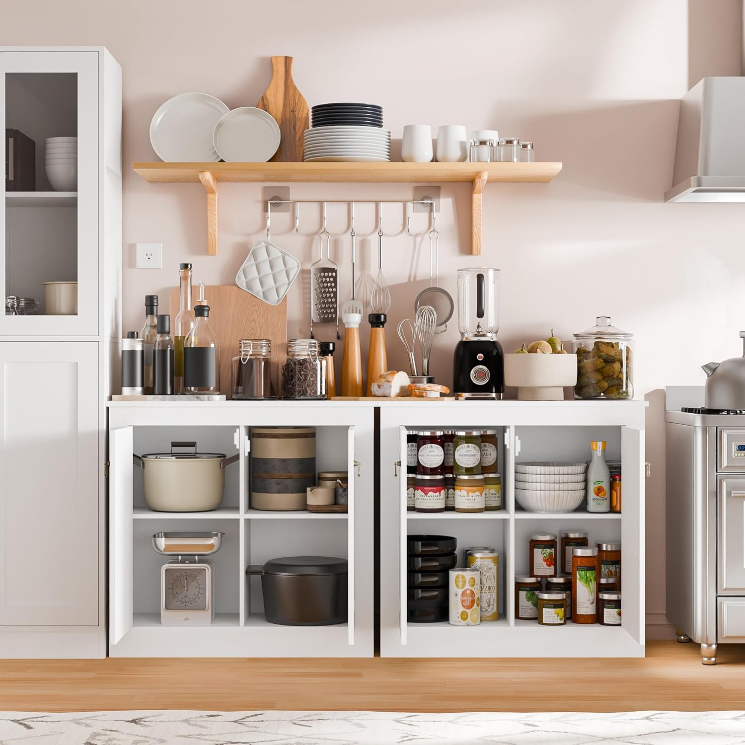 Cozy Castle Buffet Cabinet with Storage - Kitchen Storage Cabinet Wood Console Table Coffee Bar Accent Cabinets for Living Room Dining Room Entryway White 31.5" W