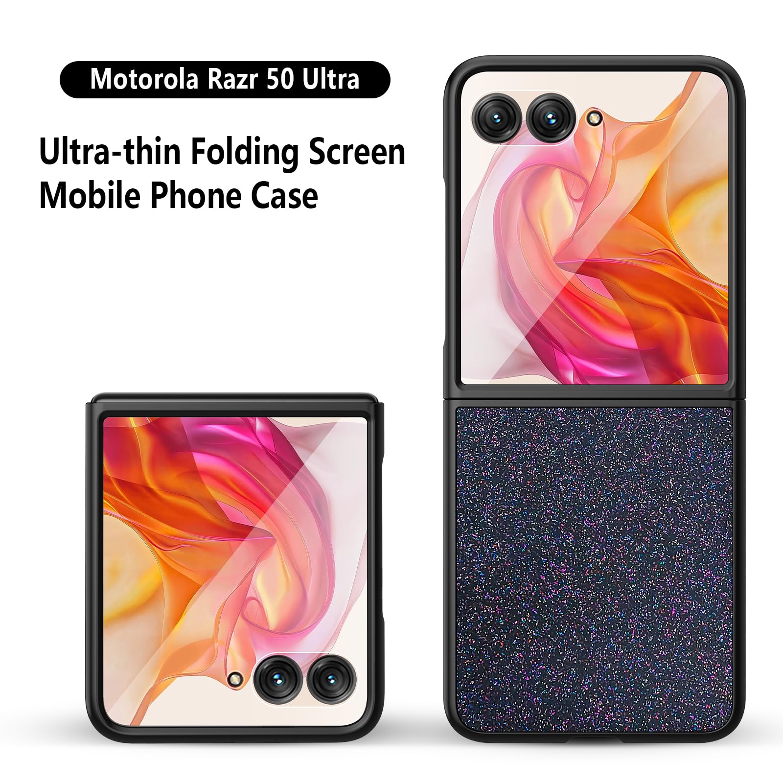 Custodia Glitter Per Motorola Razr 50 Ultra - Antiurto Sottile Con Protezione Schermo - Nero