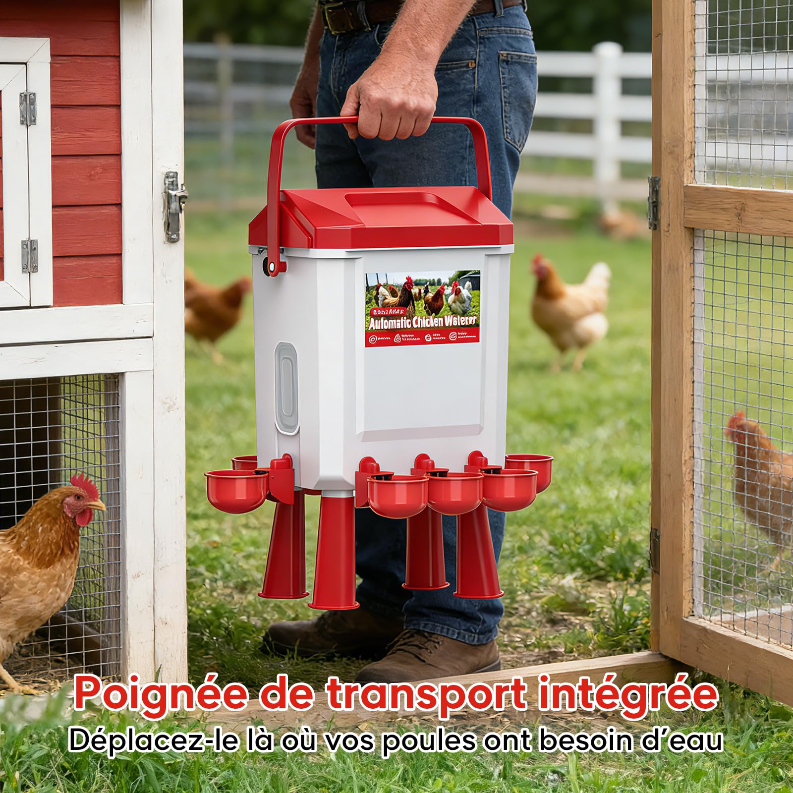 Bebedero Gallinas Automático 10 litros con Pies, 8 Cuencos, Flotador Filtrado Controlado