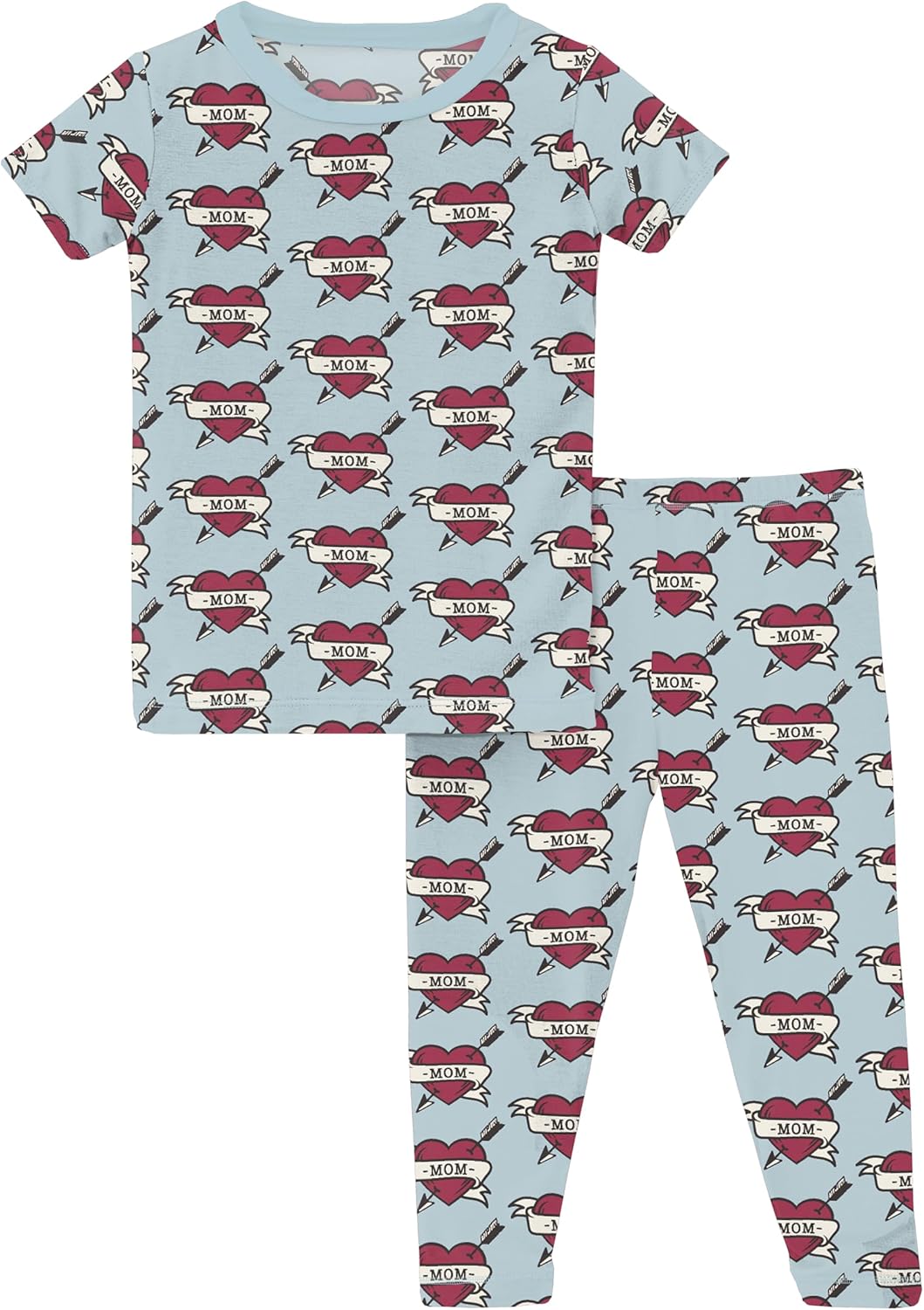 KicKee Full of Hearts Two Piece Pajamas Set, Long and Short Sleeve, Long Pants, Snug Fit Pajamas