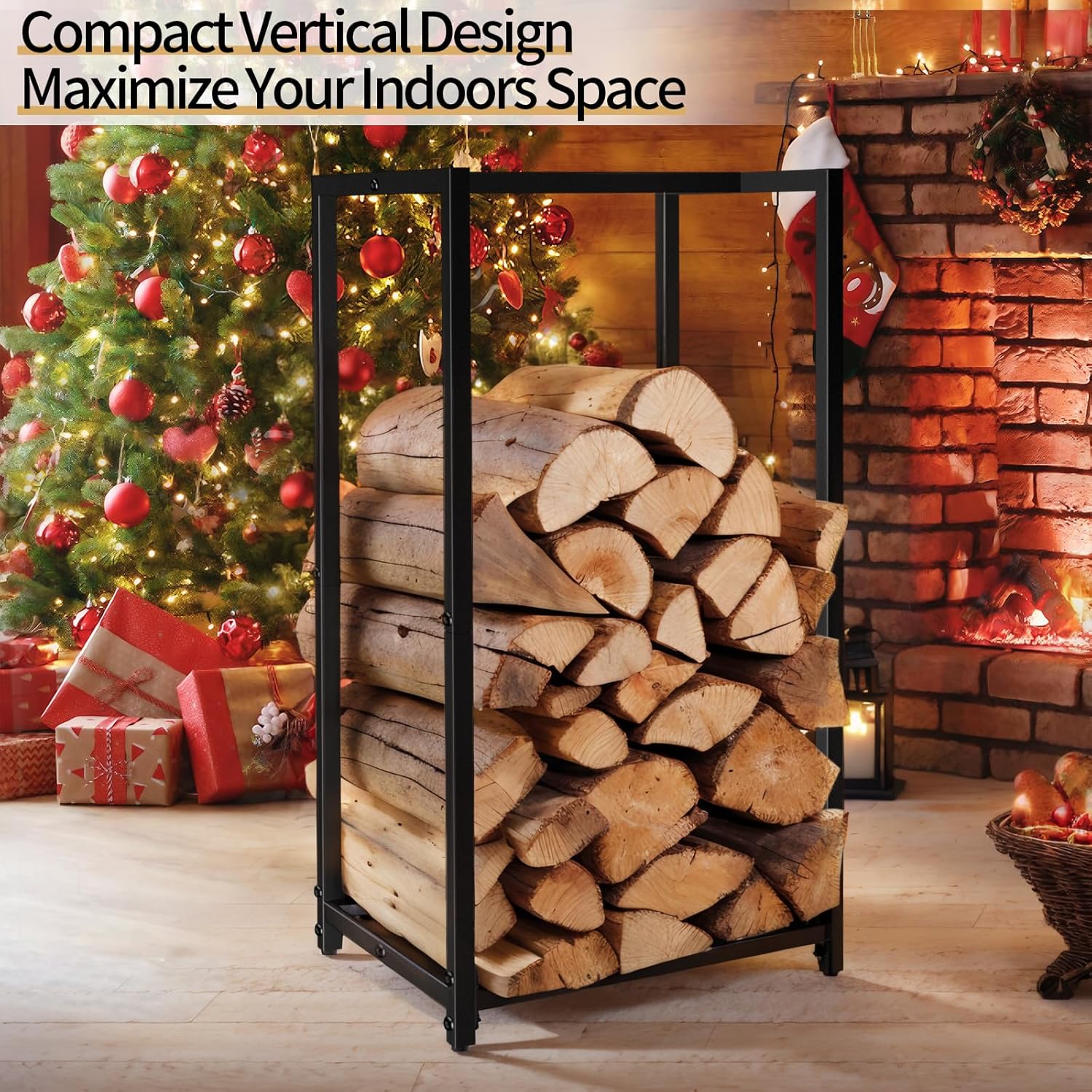 Firewood Rack Indoor Outdoor, 30” Tall Firewood Holder Metal Small Log Wood Rack Portable Vertical Wood Storage Racks Indoor Log Racks for Firewood Fireplaces, Fire Pits, and Stoves