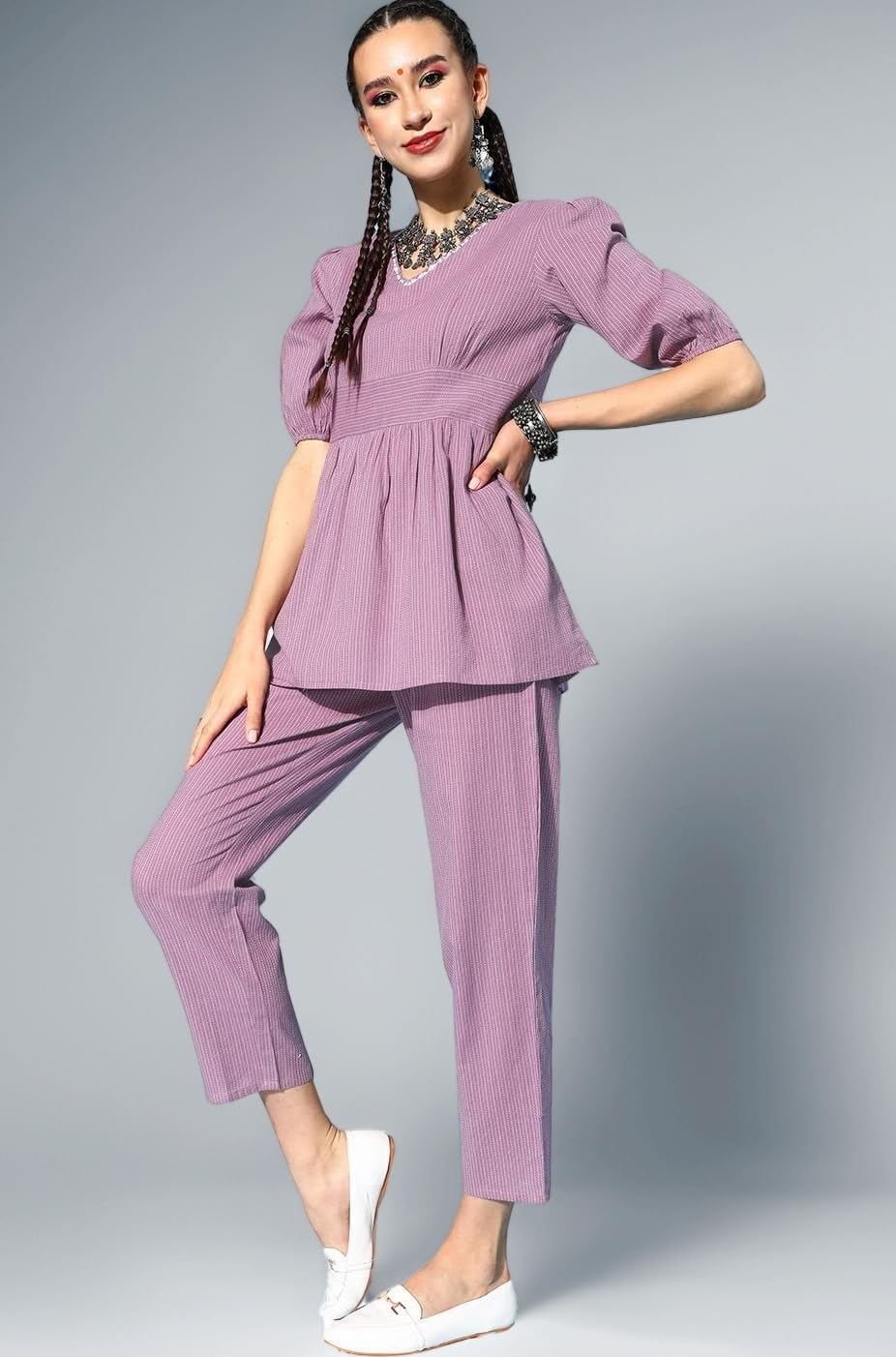 Stylum Women's Self Woven Kantha Cotton Kurti Pant Set